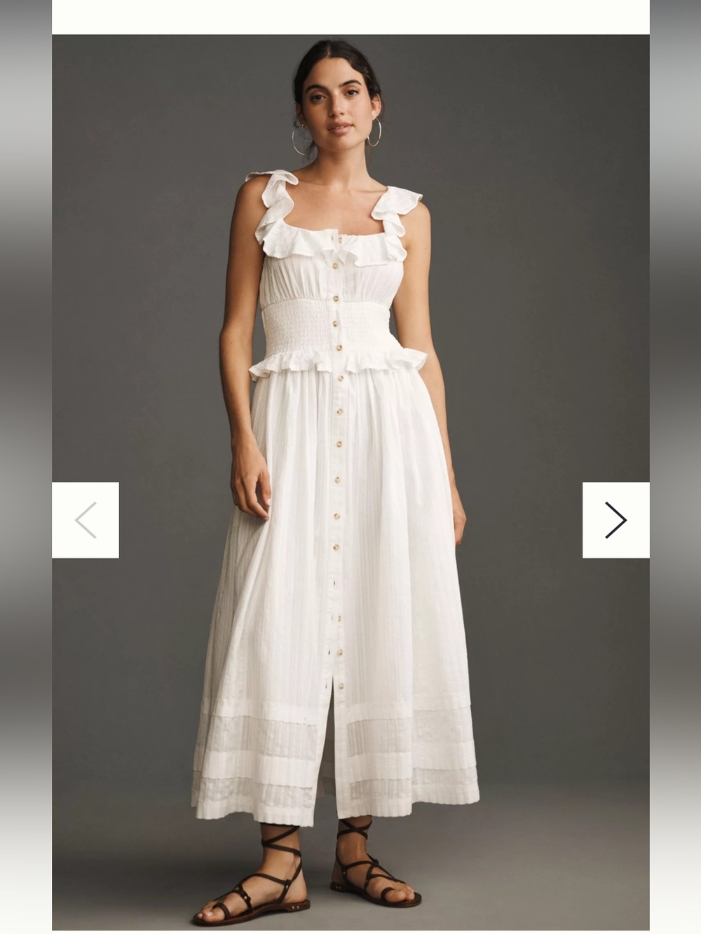 Pilcro Ruffled Smocked-Waist Button-Front Midi Dress